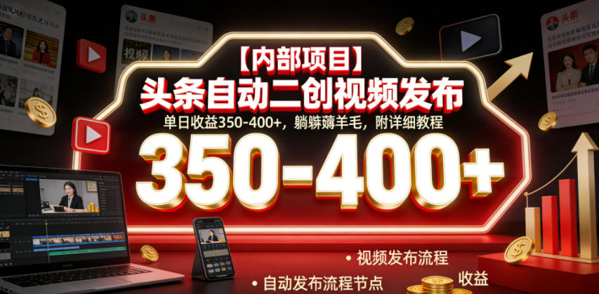 【内部项目】头条自动二创视频发布，单日收益350-400+，躺賺薅羊毛，附详细教程【揭秘】-蓝海云网创