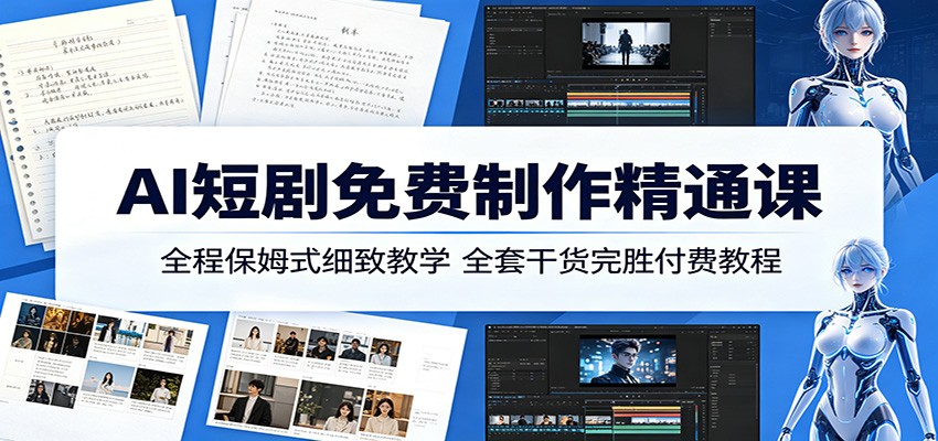 AI短剧免费制作精通课：全程保姆式细致教学，全套干货完胜付费教程-蓝海云网创