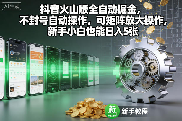 抖音火山版全自动掘金，不封号自动操作，可矩阵放大操作，新手小白也能日入5张【揭秘】-蓝海云网创