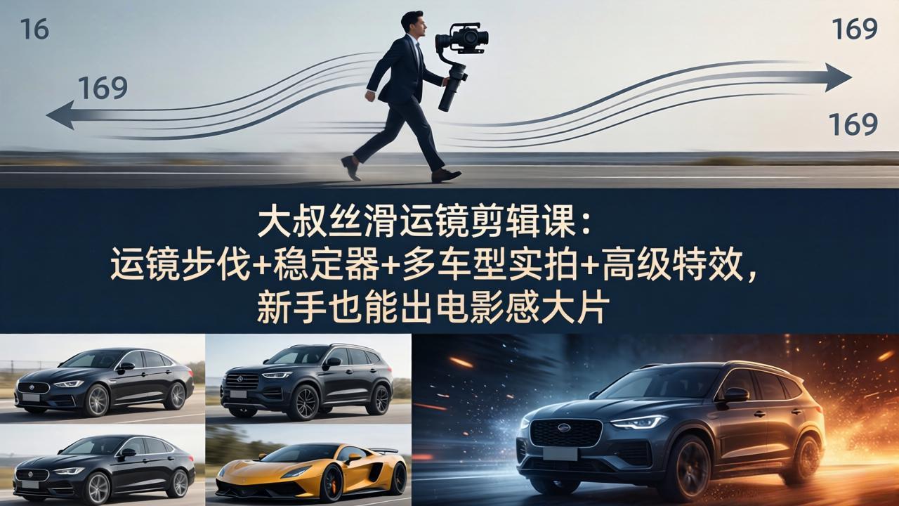 大叔丝滑运镜剪辑课：运镜步伐+稳定器+多车型实拍+高级特效，新手也能出电影感大片-蓝海云网创