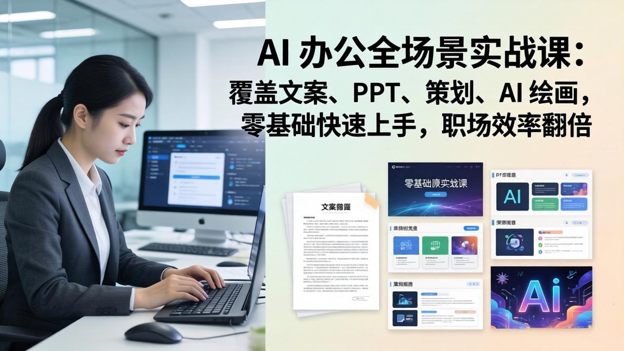 AI 办公全场景实战课：覆盖文案、PPT、策划、AI 绘画，零基础快速上手，职场效率翻倍-蓝海云网创