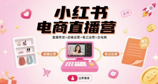 小红书电商直播营,直播带货+店铺运营+笔记运营=全电商-蓝海云网创