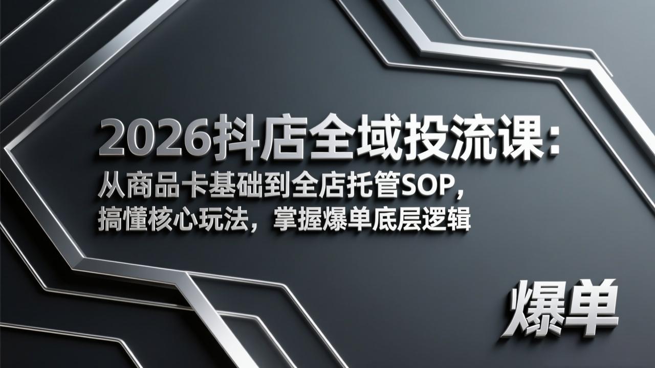 2026抖店全域投流课：从商品卡基础到全店托管SOP，搞懂核心玩法，掌握爆单底层逻辑-蓝海云网创