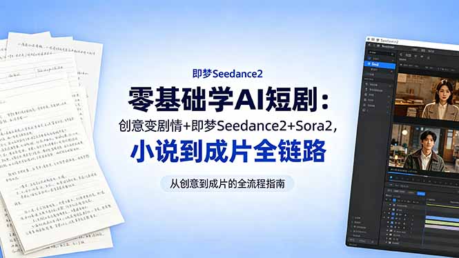 零基础学AI短剧：创意变剧情+即梦Seedance2+Sora2，小说到成片全链路-蓝海云网创