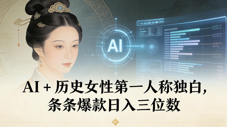 AI+历史女性第一人称独白，条条爆款日入三位数-蓝海云网创