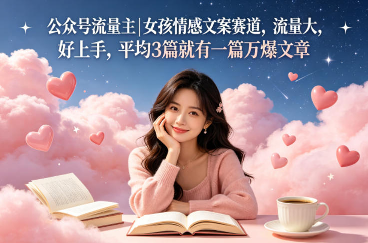 公众号流量主女孩情感文案赛道，流量大，好上手，平均3篇就有一篇万爆文章-蓝海云网创