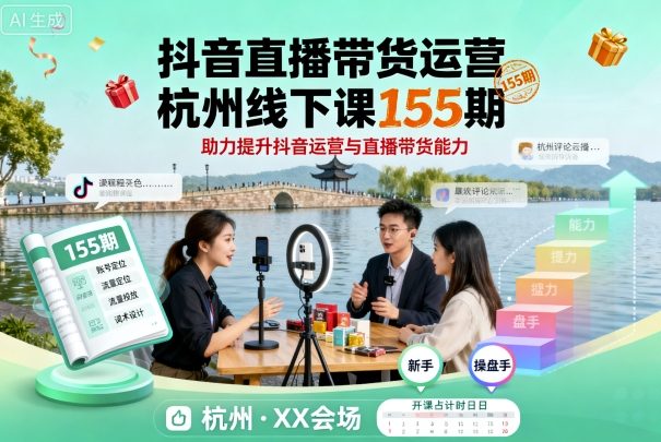 抖音直播带货运营杭州线下课155期，助力提升抖音运营与直播带货能力-蓝海云网创