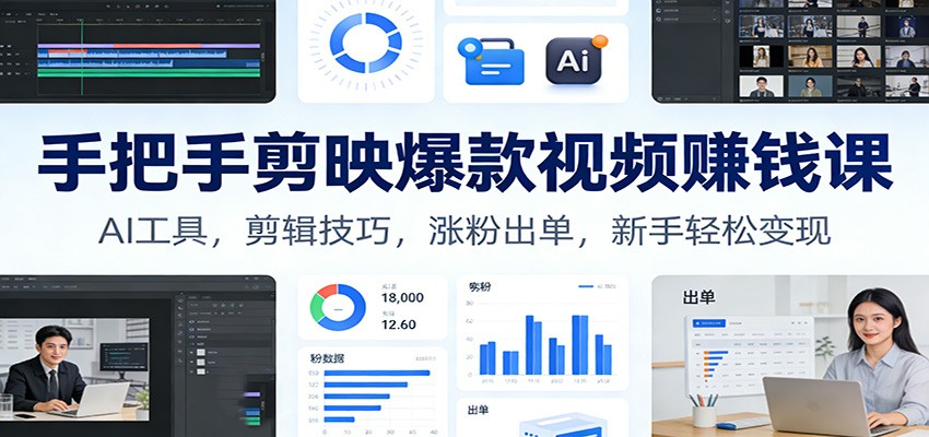 手把手剪映爆款视频赚钱课：AI工具，剪辑技巧，涨粉出单，新手轻松变现-蓝海云网创