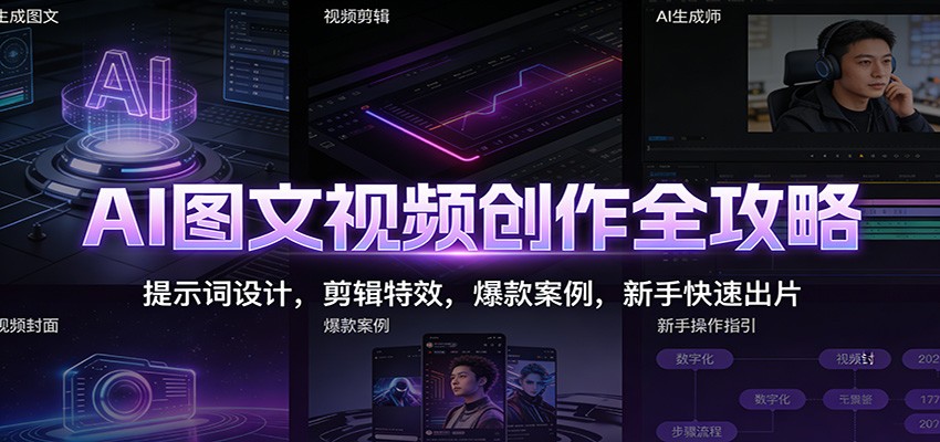 AI图文视频创作全攻略：提示词设计，剪辑特效，爆款案例，新手快速出片-蓝海云网创