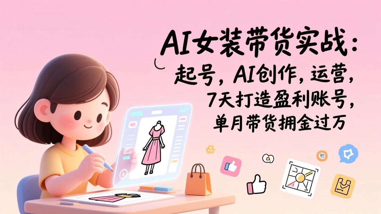 AI女装带货实战：起号，AI创作，运营，7天打造盈利账号，单月带货佣金过万-蓝海云网创