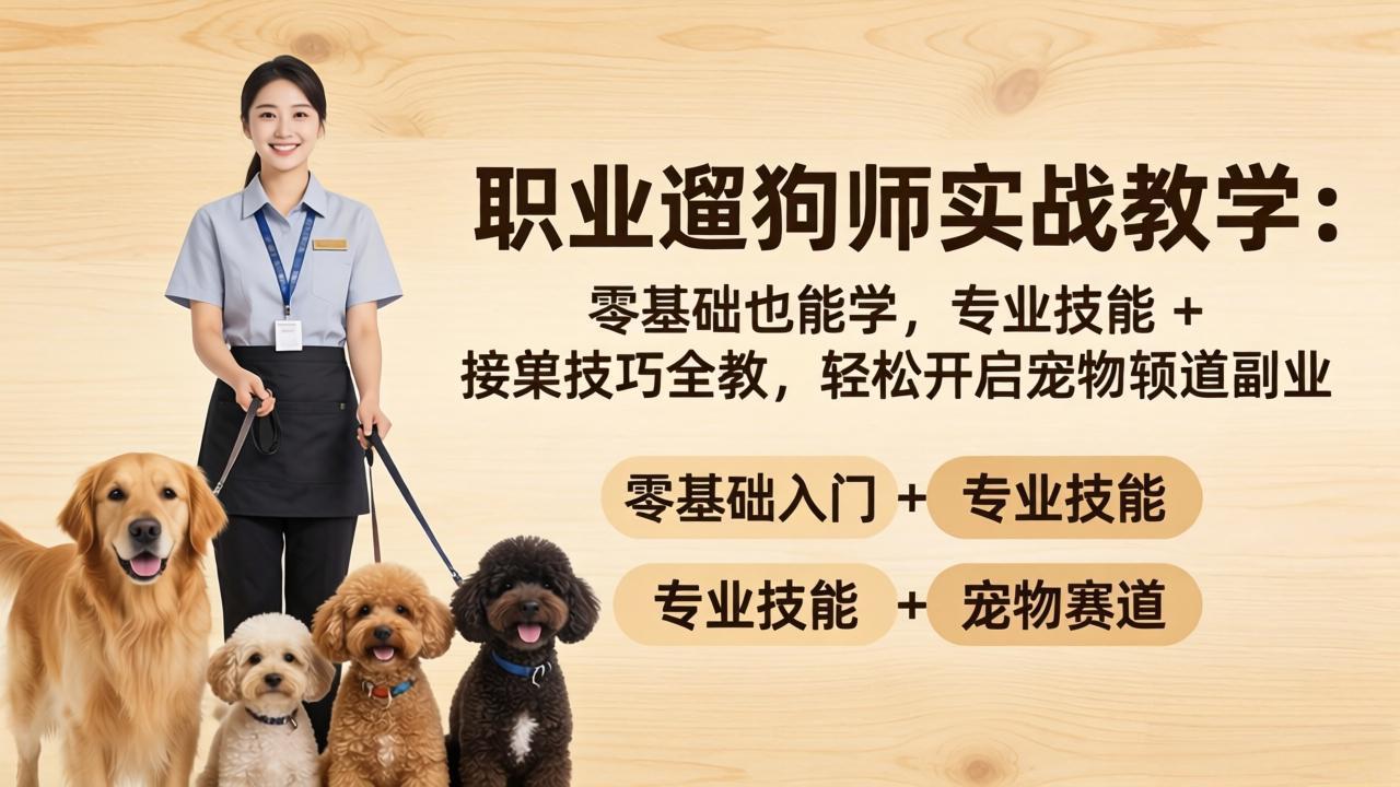 职业遛狗师实战教学：零基础也能学，专业技能 + 接单技巧全教，轻松开启宠物赛道副业-蓝海云网创