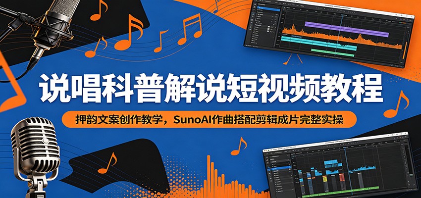 说唱科普解说短视频教程：押韵文案创作教学，SunoAI作曲搭配剪辑成片完整实操-蓝海云网创