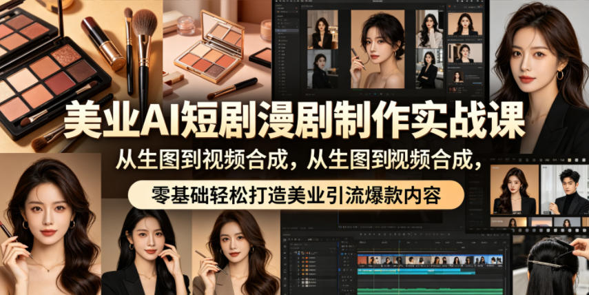 美业AI短剧漫剧制作实战课，从生图到视频合成，零基础轻松打造美业引流爆款内容-蓝海云网创