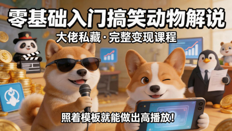 零基础入门搞笑动物解说，大佬私藏完整变现课程，照着模板就能做出高播放-蓝海云网创