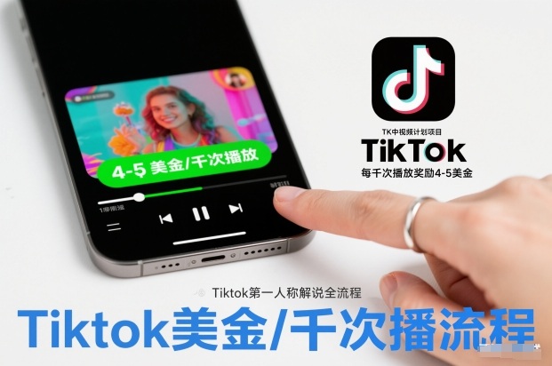 TK中视频计划项目，Tiktok第一人称解说流程，每干次播放奖励4-5美金-蓝海云网创