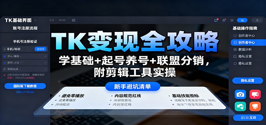 TK变现全攻略：学基础+起号养号+联盟分销，附剪辑工具实操-蓝海云网创