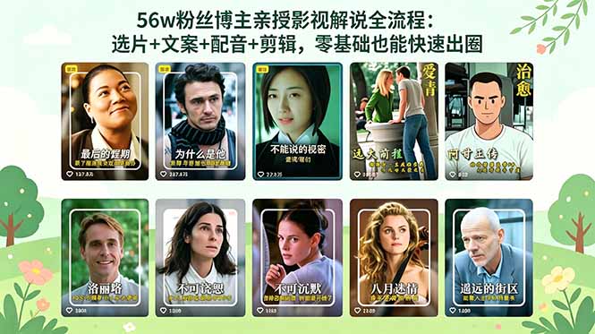 56万粉丝博主亲授影视解说全流程：选片+文案+配音+剪辑，零基础也能快速出圈-蓝海云网创