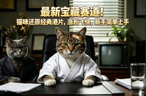 最新宝藏赛道！猫咪还原经典港片，涨粉飞快，新手简单上手-蓝海云网创
