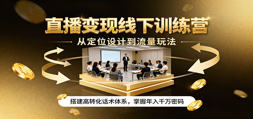 直播变现线下训练营，从定位设计到流量玩法，搭建高转化话术体系，掌握年入千万密码-蓝海云网创