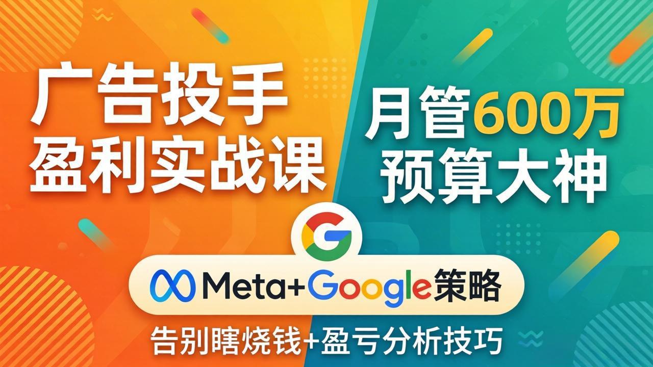 广告投手盈利实战课：月管600万预算大神，带你告别瞎烧钱，Meta+Google策略+盈亏分析-蓝海云网创
