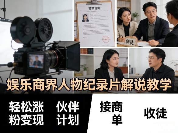 娱乐商界人物纪录片解说教学，轻松涨粉变现，伙伴计划，接商单，收徒等-蓝海云网创