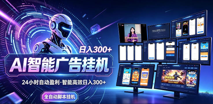 AI智能广告挂G项目，无需人工，单机稳定日入200+，可矩阵放大，24小时不间断刷广告賺收益【揭秘】-蓝海云网创