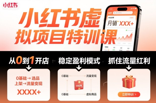 小红书虚拟项目特训课，帮你从0到1打造稳定盈利的店铺，抓住流量红利(更新9月)-蓝海云网创