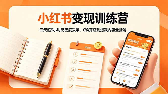 小红书变现训练营：三天超9小时高密度教学，0粉开店到爆款内容全拆解-蓝海云网创