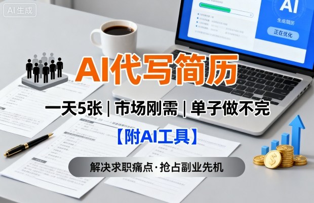 AI代写简历,一天5张,今年找工作难,市场刚需,单子做不完【附AI工具】-蓝海云网创