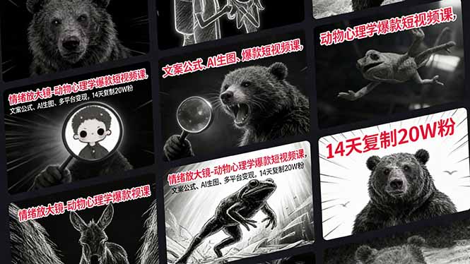 情绪放大镜-动物心理学爆款短视频课，文案公式、AI生图、多平台变现，14天复制20W粉-蓝海云网创