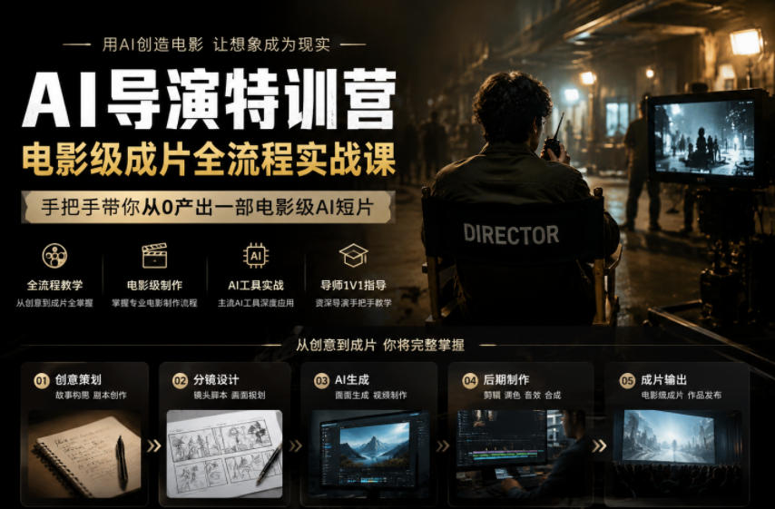 AI导演特训营，电影级成片全流程实战课，手把手带你从0产出一部电影级AI短片-蓝海云网创