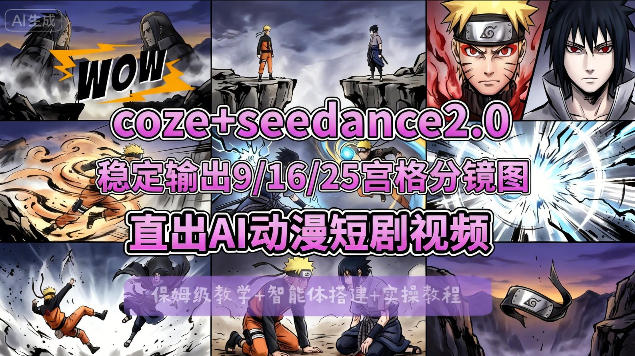 [COZE搭建教学]COZE+即梦Seedance 2.0稳定输出9-16-25宫格分镜图直出AI漫剧视频-蓝海云网创
