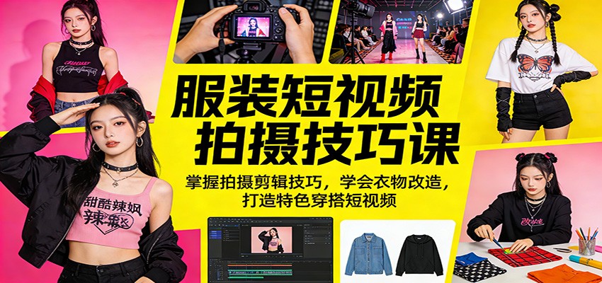 服装短视频拍摄技巧课：掌握拍摄剪辑技巧，学会衣物改造，打造特色穿搭短视频-蓝海云网创