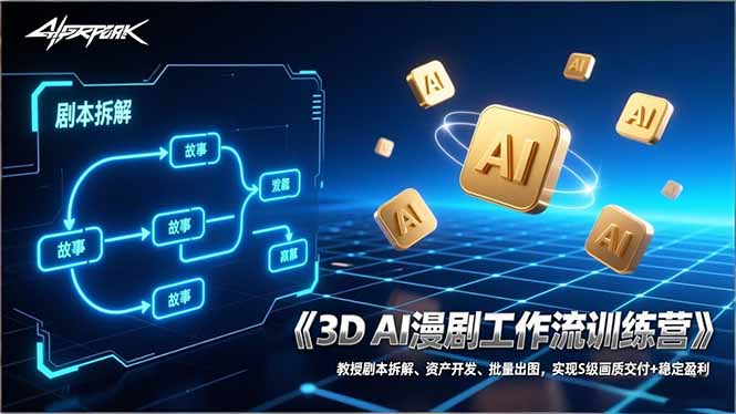 3D AI漫剧工作流训练营：教授剧本拆解、资产开发、批量出图，实现S级画质交付+稳定盈利-蓝海云网创