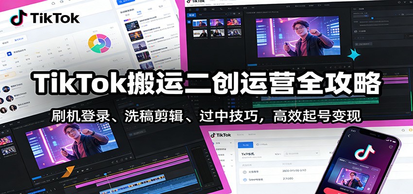 TikTok搬运二创运营全攻略：刷机登录、洗稿剪辑 、过中技巧，高效起号变现-蓝海云网创