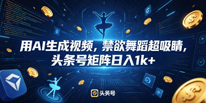 用AI生成视频，禁欲舞蹈超吸睛，头条号矩阵日入1k+-蓝海云网创