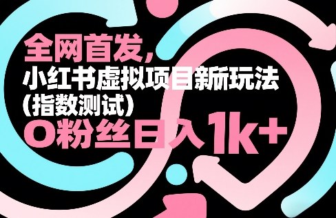 全网首发，小红书虚拟项目新玩法(指数测试)，0粉丝日入1k+，整个玩法完整拆解！-蓝海云网创