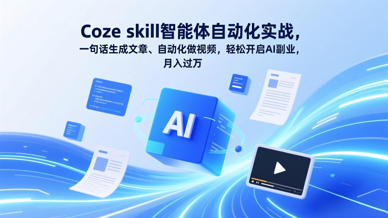 Coze skill智能体自动化实战，一句话生成文章、自动化做视频，轻松开启AI副业，月入过万-蓝海云网创