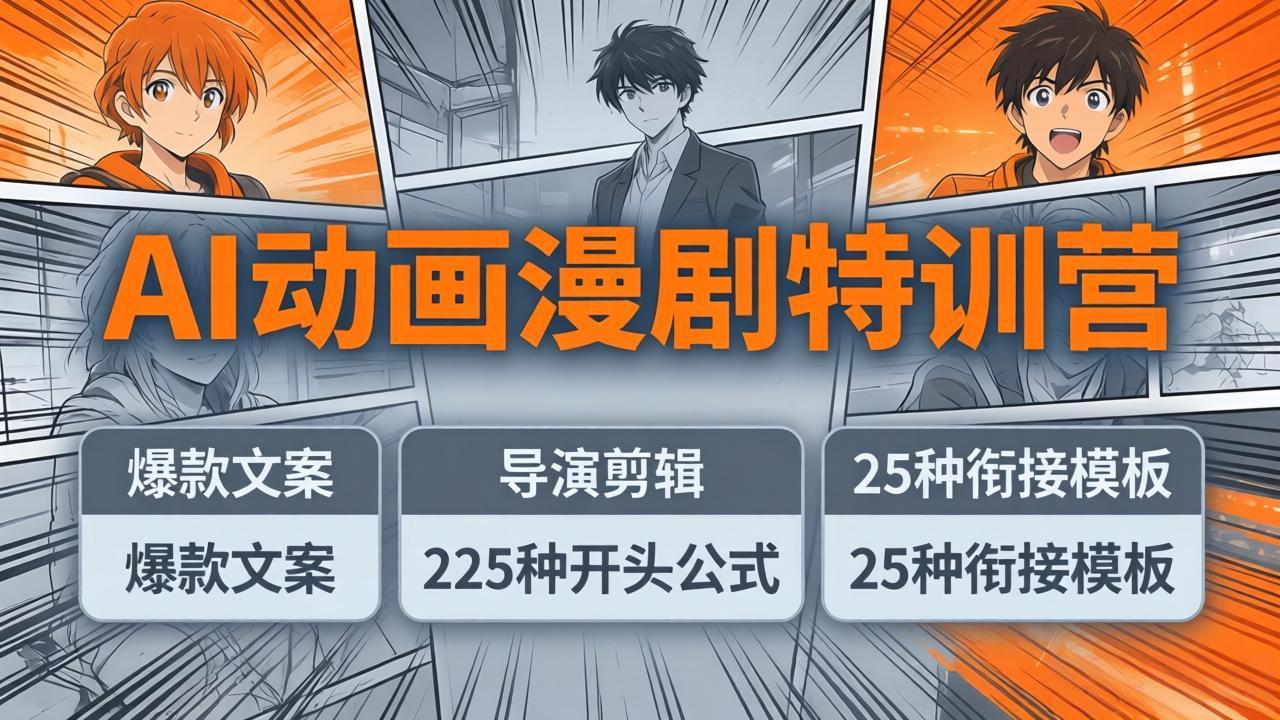 AI动画漫剧特训营：爆款文案+导演剪辑：225种开头公式+25种衔接模板，两小时剪电影级大片-蓝海云网创