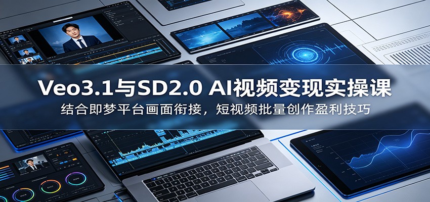 Veo3.1与SD2.0 AI视频变现实操课课：结合即梦平台画面衔接，短视频批量创作盈利技巧-蓝海云网创