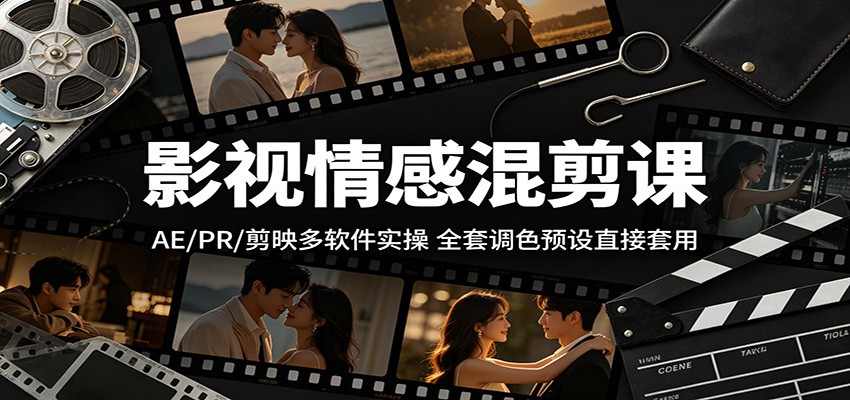 影视情感混剪课：AE/PR/剪映多软件实操，全套调色预设直接套用-蓝海云网创