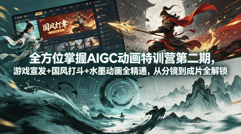 全方位掌握AIGC动画特训营第二期，游戏宣发+国风打斗+水墨动画全精通，从分镜到成片全解锁-蓝海云网创