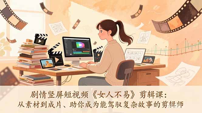 剧情竖屏短视频《女人不易》剪辑课：从素材到成片、助你成为能驾驭复杂故事的剪辑师-蓝海云网创