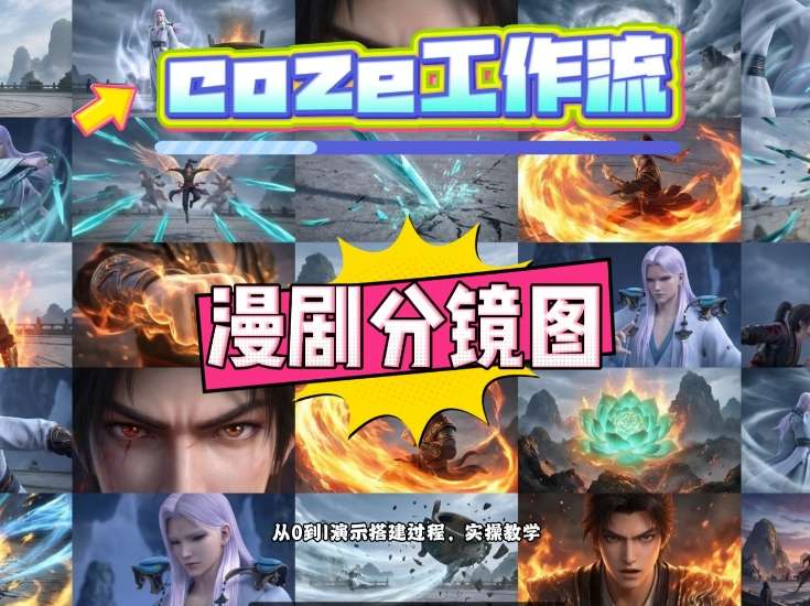 通过Coze工作流，制作《动漫分镜图》，两分钟制作完成25宫格分镜图，从0到1演示搭建过程，实操教学-蓝海云网创