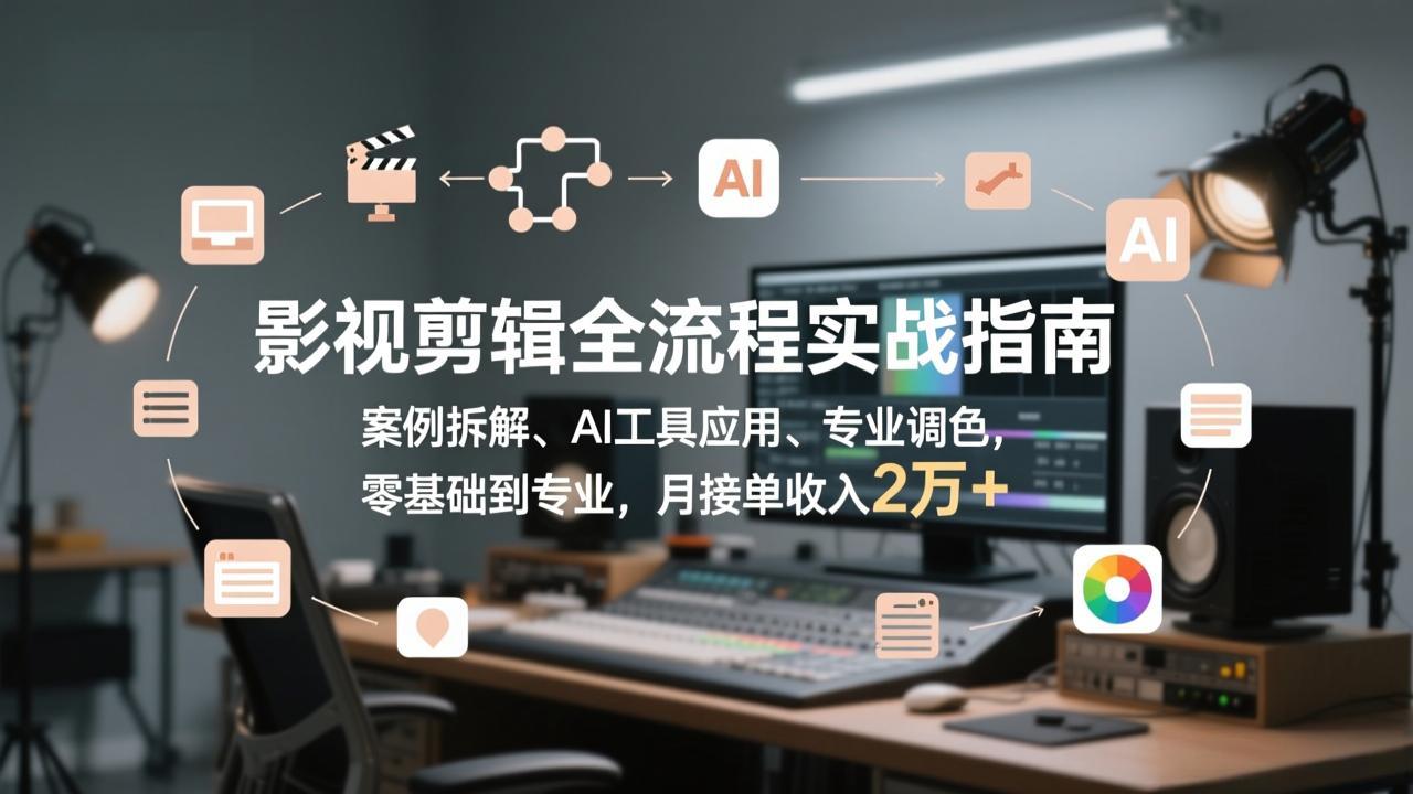 影视剪辑全流程实战指南，案例拆解、AI工具应用、专业调色，零基础到专业，月接单收入2万+-蓝海云网创