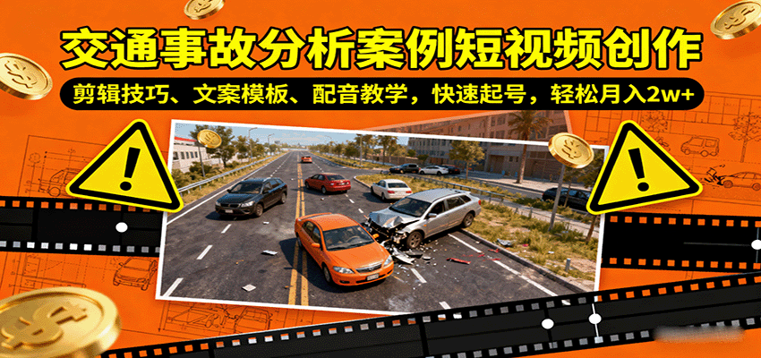 交通事故分析案例短视频创作，剪辑技巧、文案模板、配音教学，快速起号，轻松月入2w+-蓝海云网创