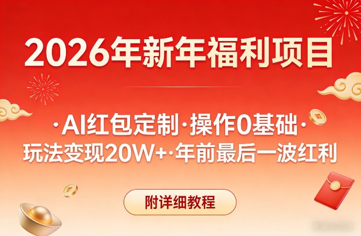 新年福利项目，AI红包定制，操作0基础，玩法变现20W+年前最后一波红利，附详细教程-蓝海云网创
