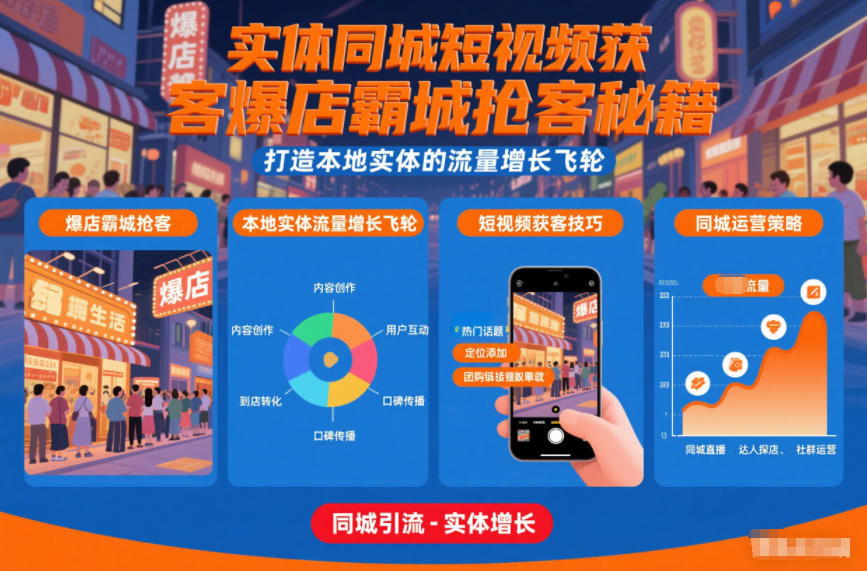 实体同城短视频获客爆店霸城抢客秘籍，打造本地实体的流量增长飞轮-蓝海云网创