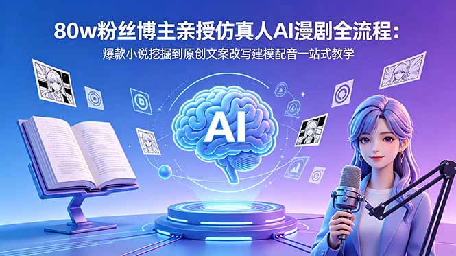 80w粉丝博主亲授仿真人AI漫剧全流程：爆款小说挖掘到原创文案改写建模配音一站式教学-蓝海云网创