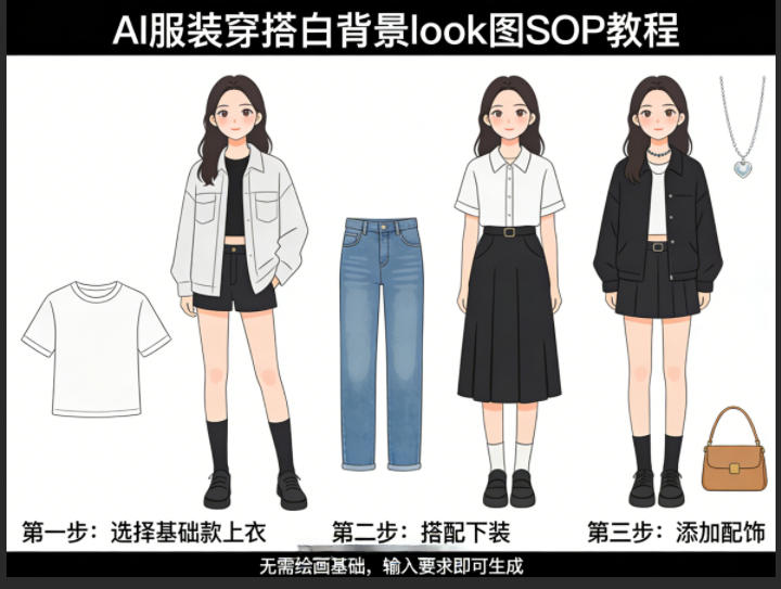 AI服装穿搭白背景look图SOP教程，不用会画画，提几句具体要求，AI就能还你一个奇迹-蓝海云网创